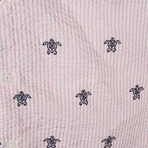 Lanikasurf Pink Seersucker Turtle Print Button Front Shirt - Picture 2 of 5